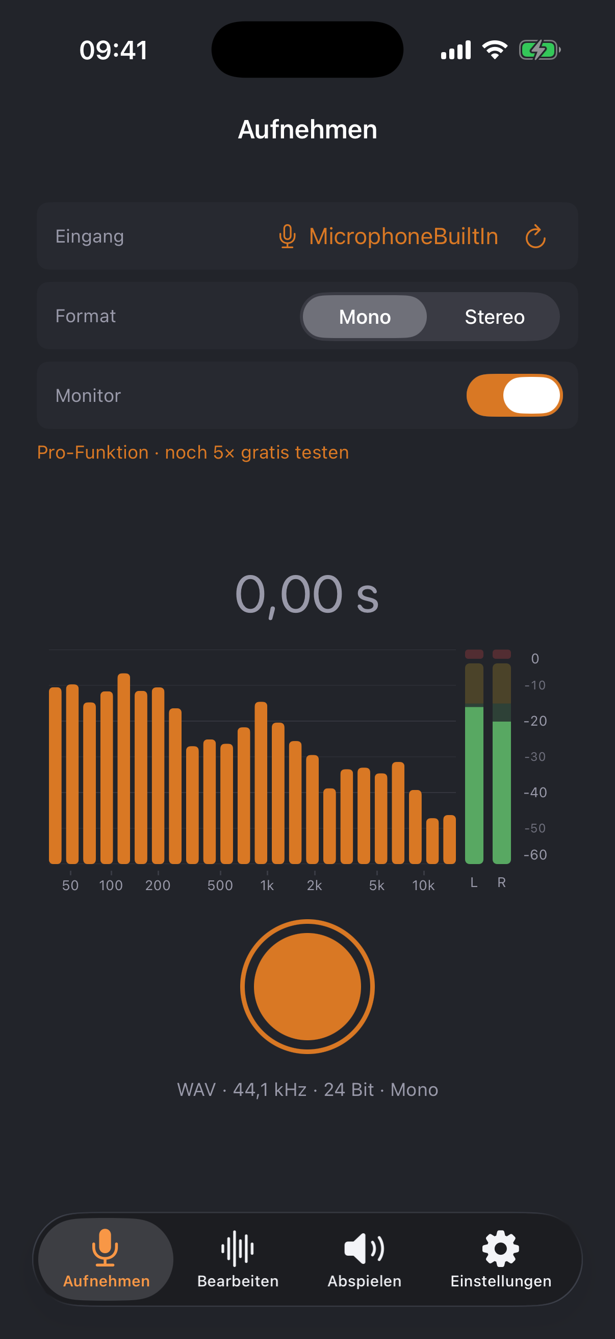 Aufnahme-Monitor mit Spektrum