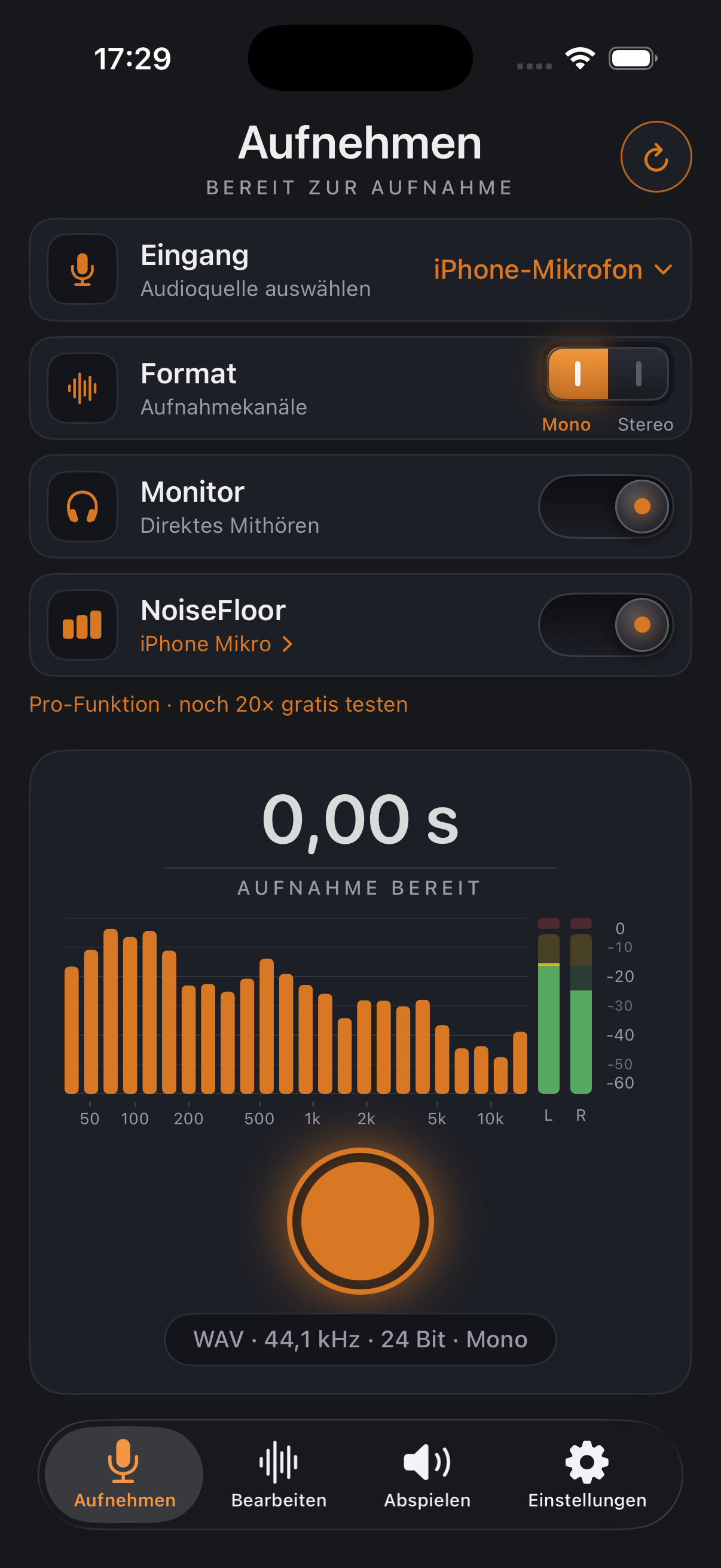 Aufnahme-Monitor mit Spektrum