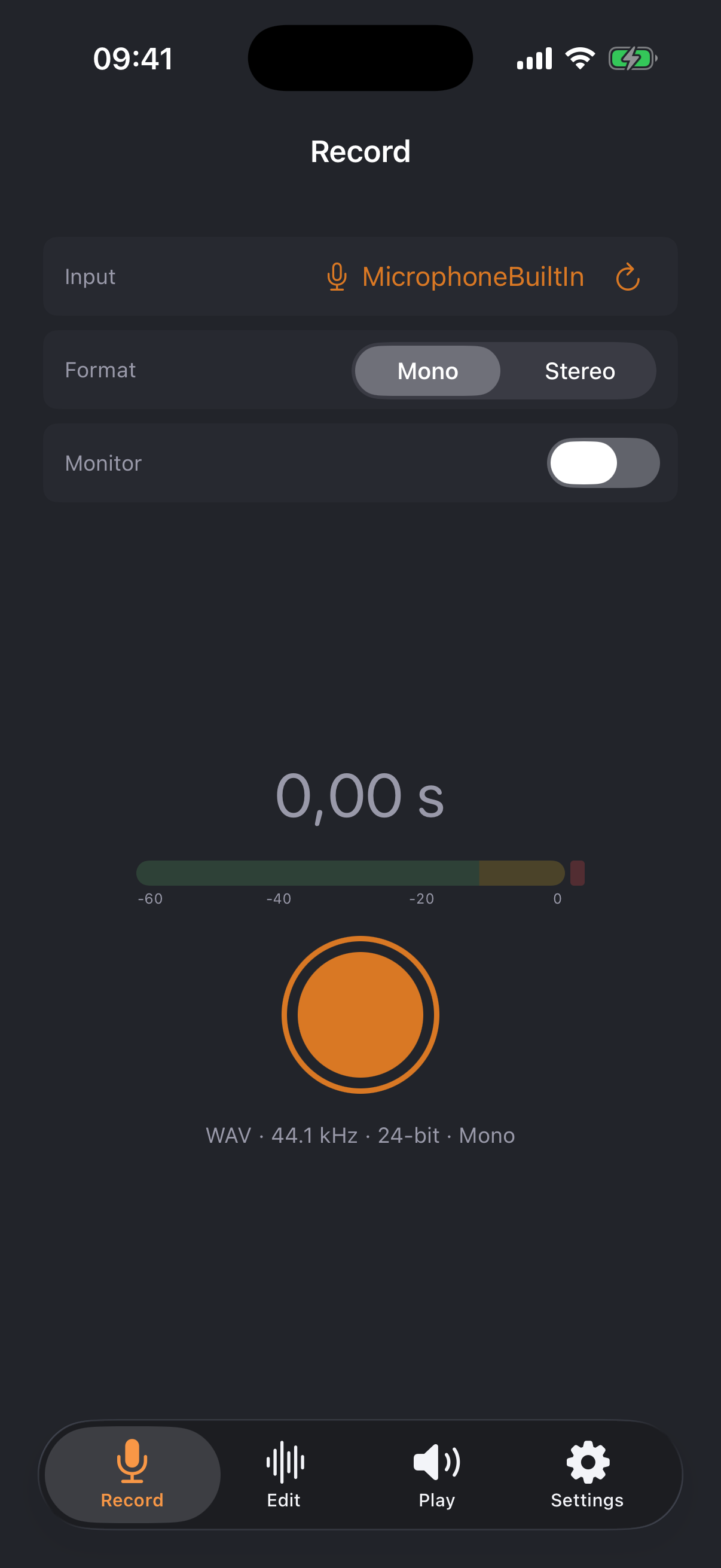 Recording with level meters