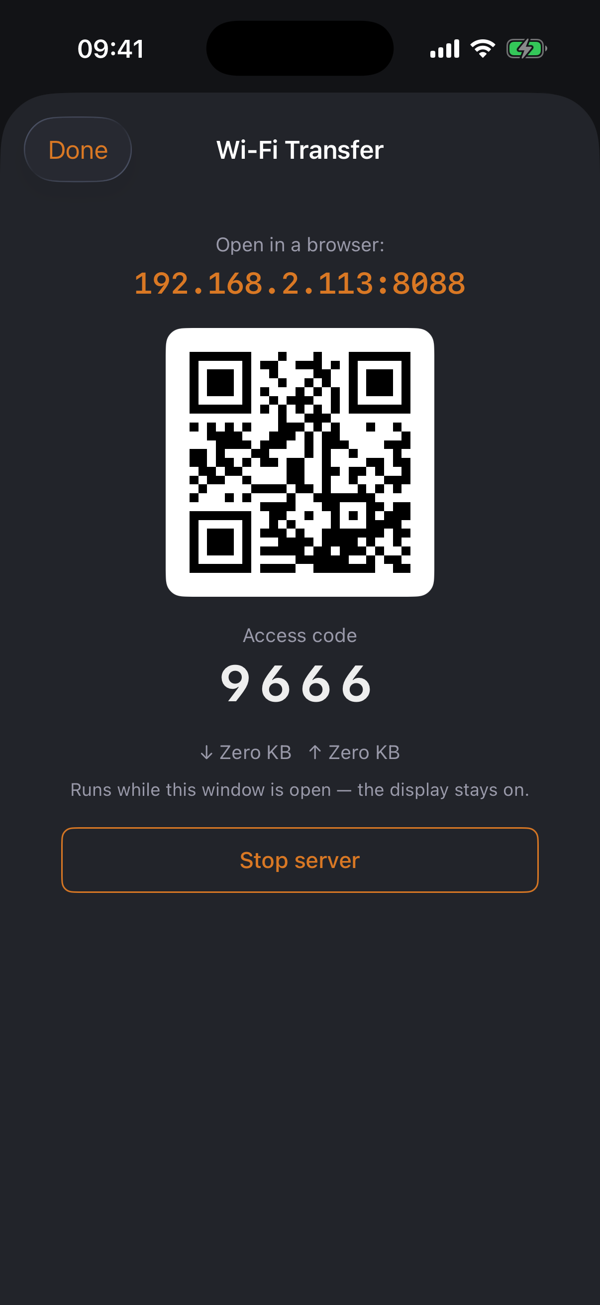 Wi-Fi transfer with QR code